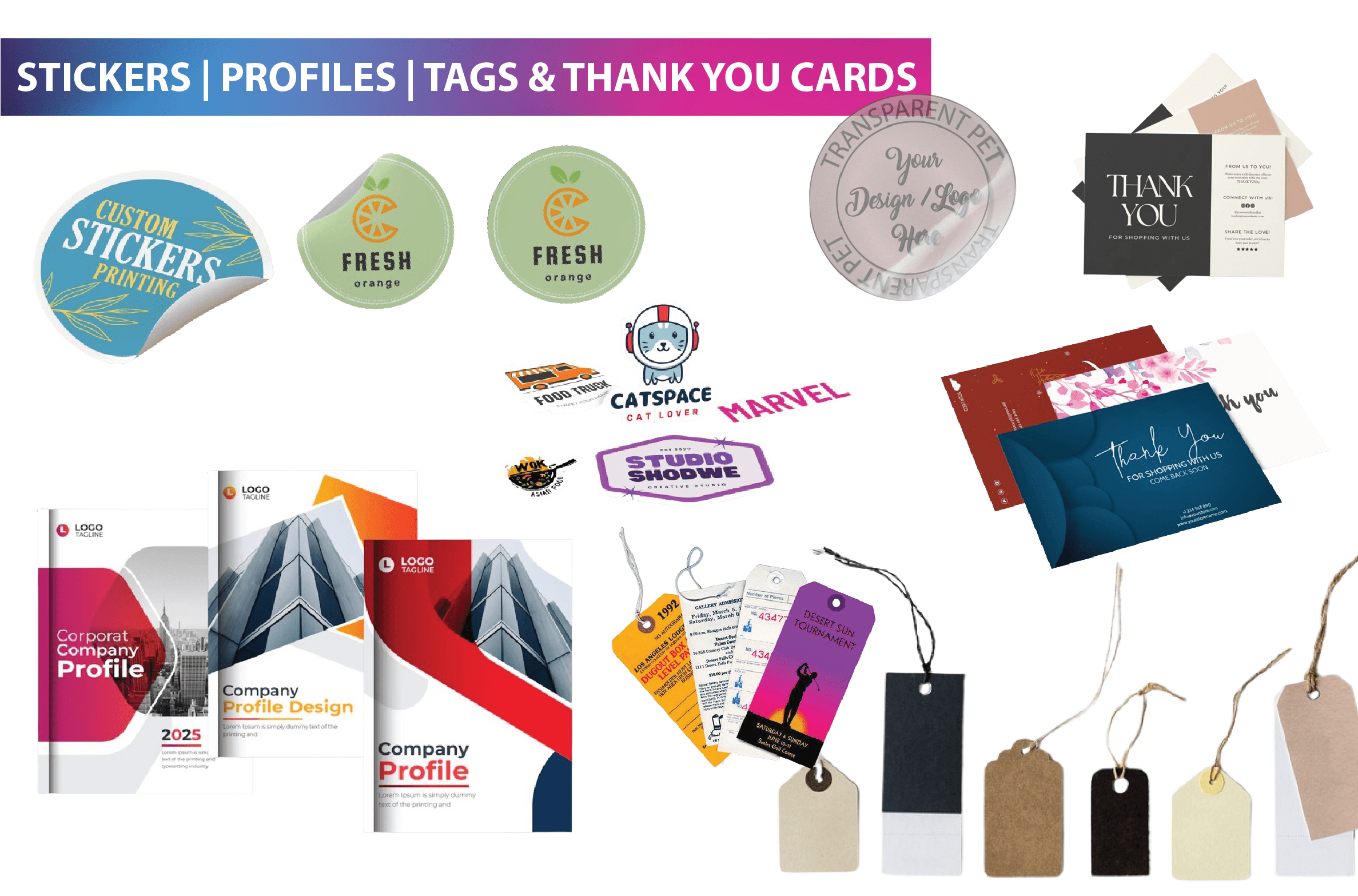 STICKERS, COMPANY PROFILES, TAGS AND THANK YOU CARDS PRINTING IN UAE