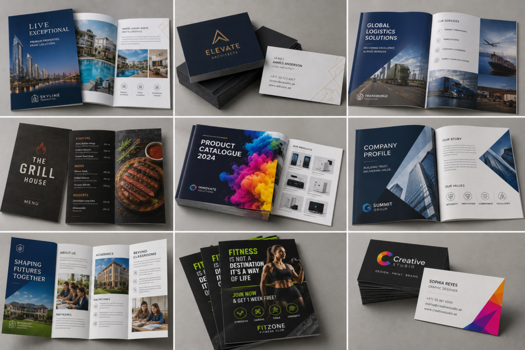 offset printing products Sharjah Dubai business cards brochures