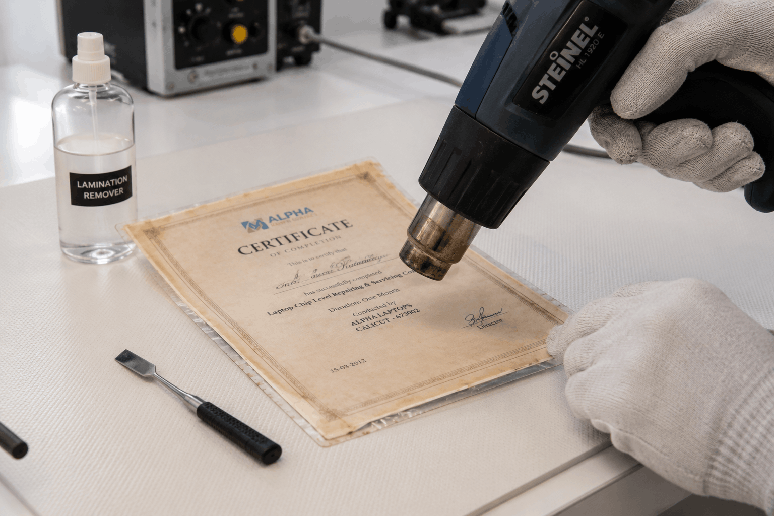 Controlled heat application to soften adhesive